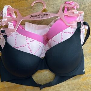 Juicy Couture Women's Pink and Black Bra Set 3 piece